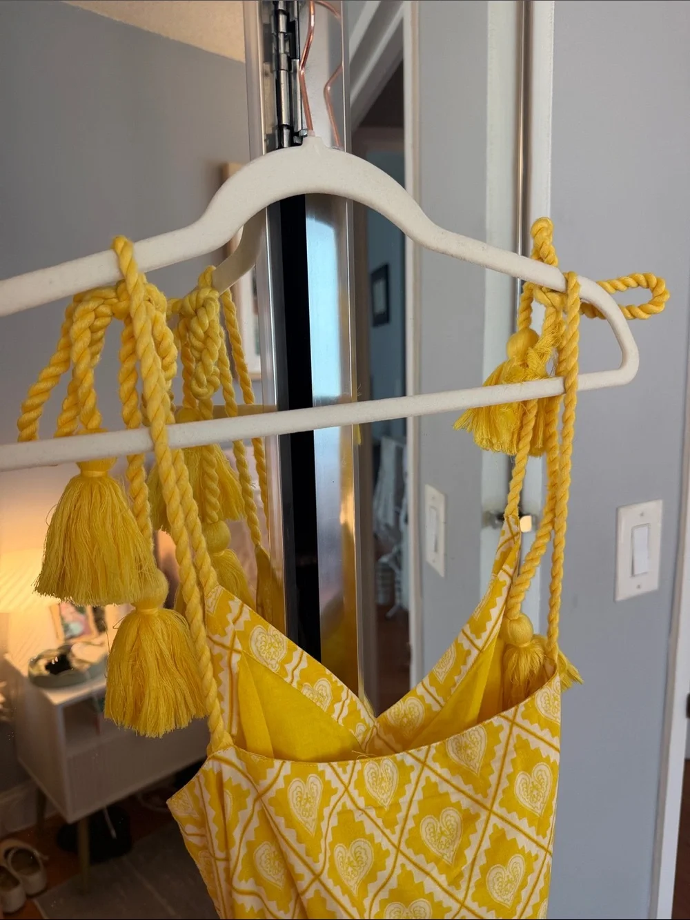 RHODE Yellow Printed Tie-Shoulder Sundress with Tassel Belt